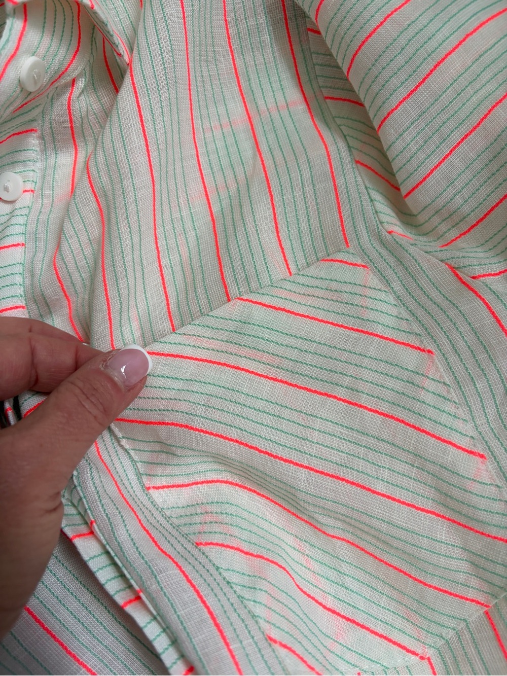 Milly Linen Button Front Shirt Dress Coverup Cream Neon Coral Green XS - Picture 12 of 14